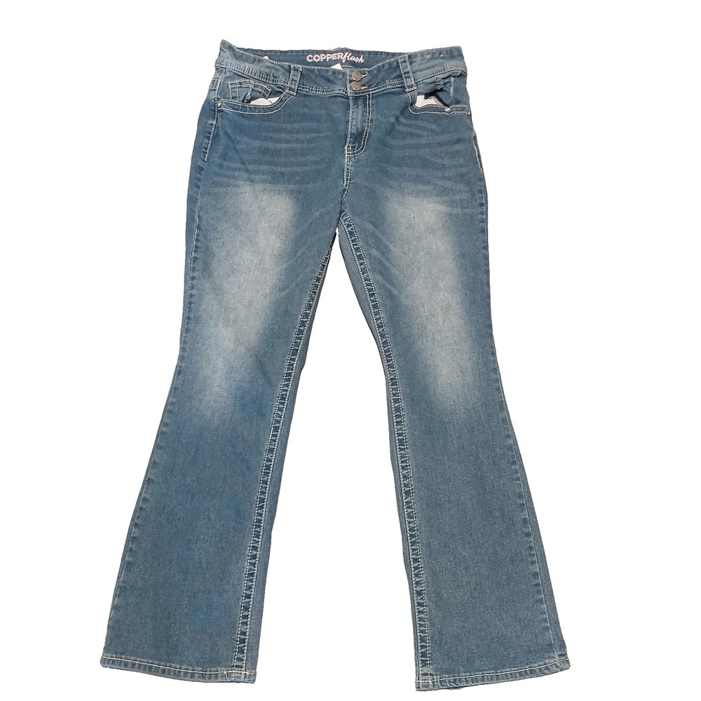 Copper Flash Denim Stretch Jeans 16 Curvy Womens Jeweled Pockets Wide Leg Boot